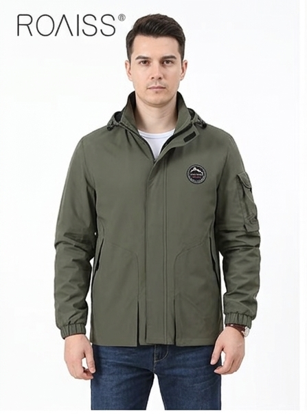 Men’s Windproof Waterproof Jacket Hooded Multi-Pocket Outdoor Coat