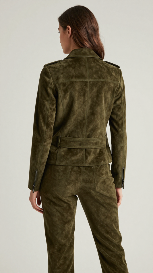 Women’s Horizon Olive Asymmetric Suede Biker