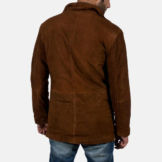 Brown Suede Jacket For Men Faux Fur Sheriff Lined Luxury