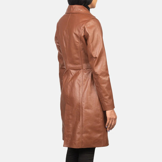 Brown Single Breasted Leather Coat Alexis Jacket for Women