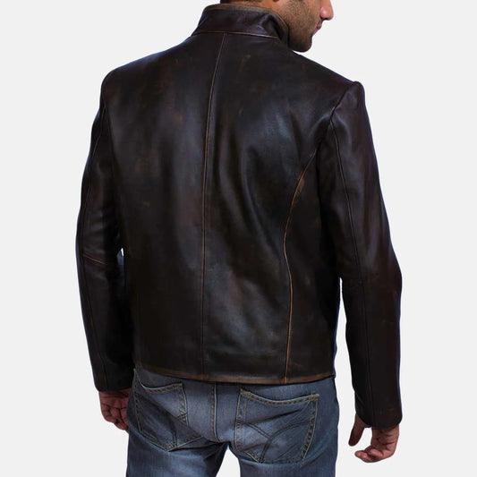 Men's Brown Vintage Goatskin Leather Jacket Classic