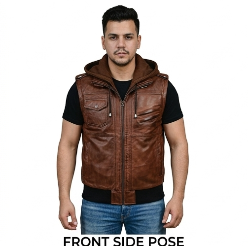 Men's 3 in 1 Hooded Leather Bomber Jacket