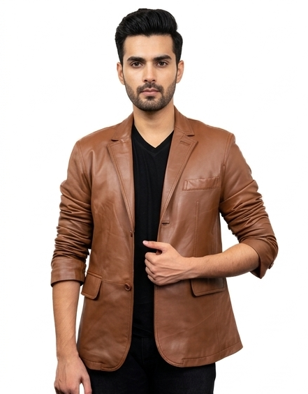 Men's 2 Button Lambskin Leather Blazer Soft Finish
