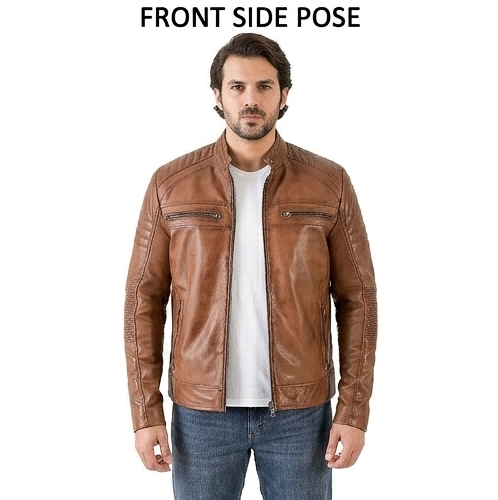 Men's Cafe Racer Biker Jacket Jild Lambskin Leather Slim Fit