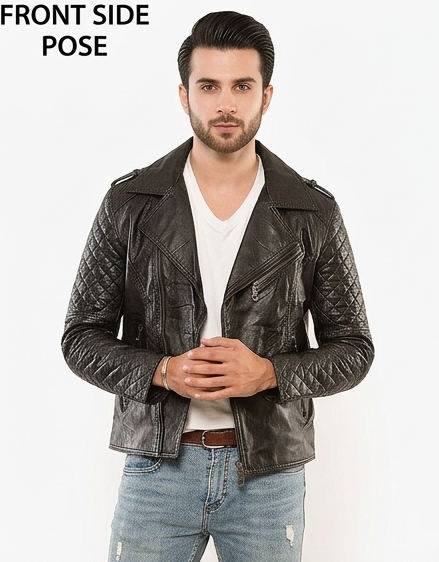 Men's Biker Leather Jacket Genuine Sheepskin Motorcycle Style