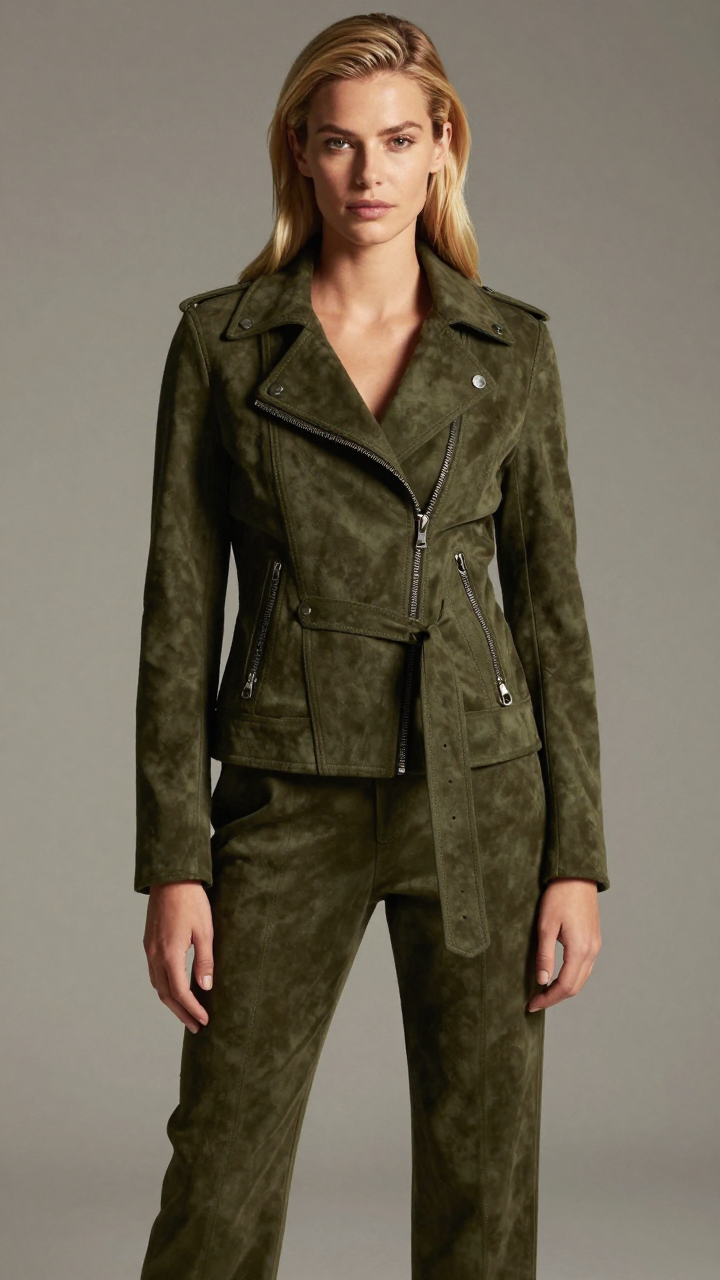Women’s Horizon Olive Asymmetric Suede Biker