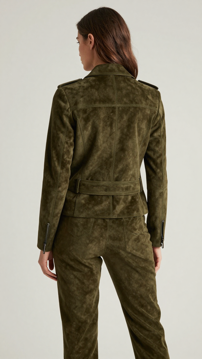 Women’s Horizon Olive Asymmetric Suede Biker
