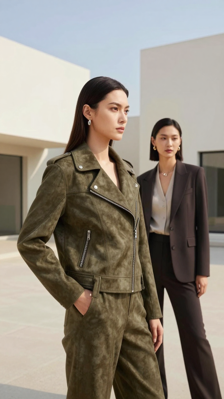 Women’s Horizon Olive Asymmetric Suede Biker