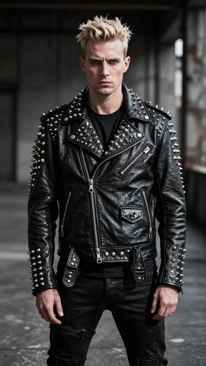Men’s Gothic Punk Heavy Studded Biker