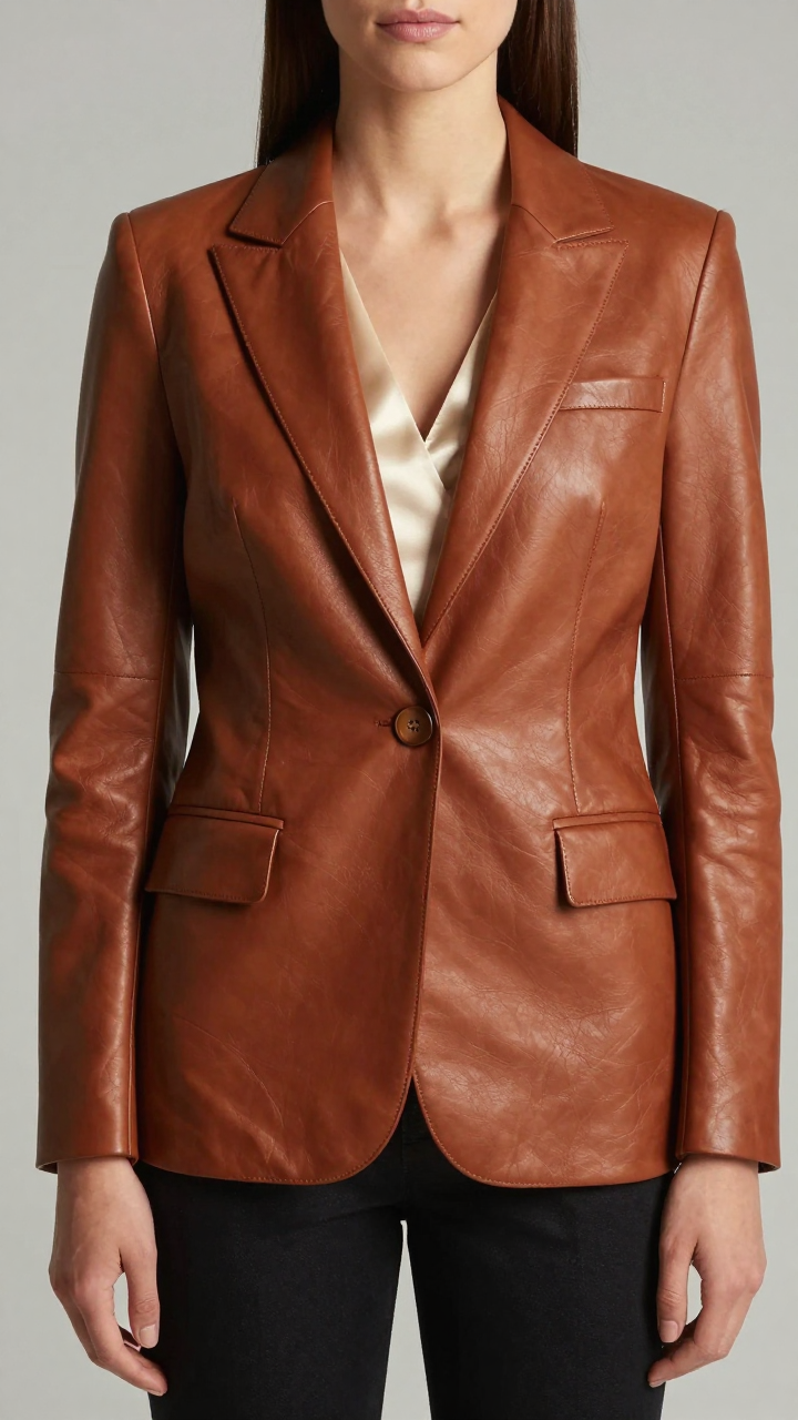 Women’s Tailored Camel Leather Blazer