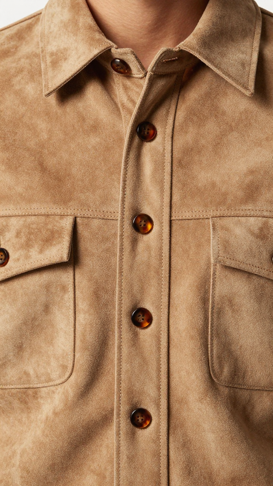 Men's Coastal Tan Suede Overshirt Premium Dual pockets