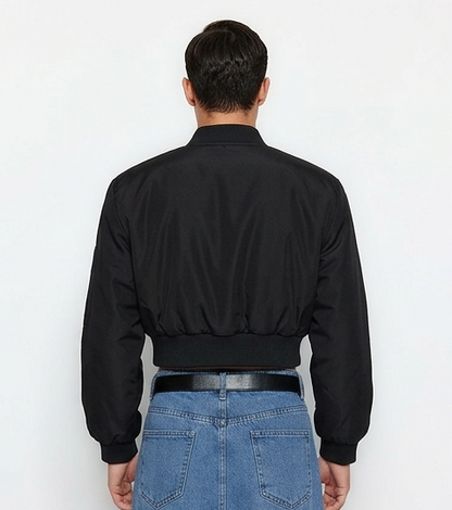 Women’s Oversized Cropped Bomber Jacket  Trendy Black Winter Style