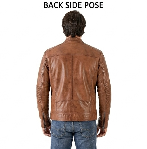 Men's Cafe Racer Biker Jacket Jild Lambskin Leather Slim Fit