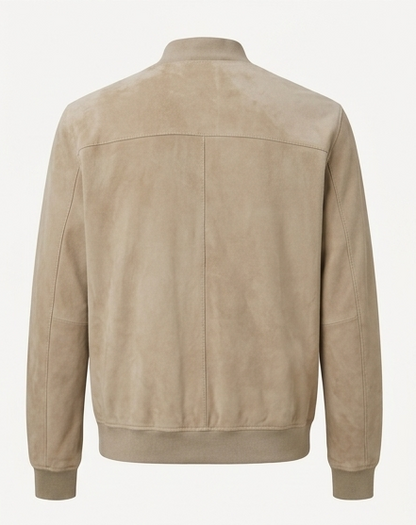 Men’s Premium Suede Bomber Jacket Luxury Goat Suede Leather in Dune Brown