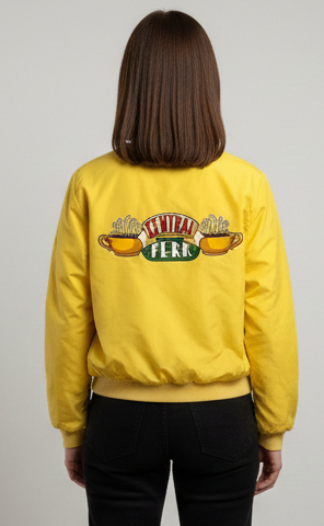 Friends TV Show Yellow Bomber Jacket XL Central Perk Zip-Up