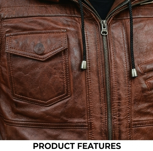Men's 3 in 1 Hooded Leather Bomber Jacket