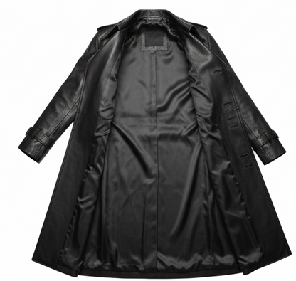 women’s Black Leather Trench Coat