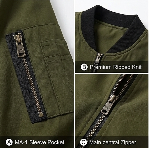 Men’s Classic Bomber Jacket Lightweight Zip-Up Casual Outerwear