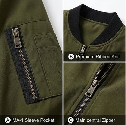 Men’s Classic Bomber Jacket Lightweight Zip-Up Casual Outerwear