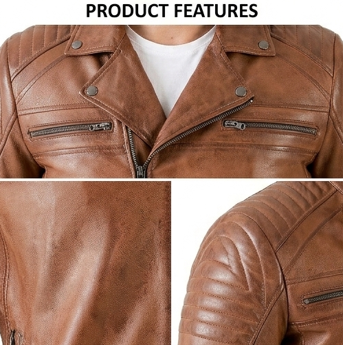 Men's Cafe Racer Biker Jacket Jild Lambskin Leather Slim Fit