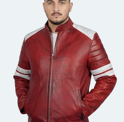 Fight Club Tyler Durden Red Leather Jacket for Men