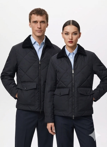 Men's Quilted Water Repellent Jacket Diamond Stitch with Corduroy Collar