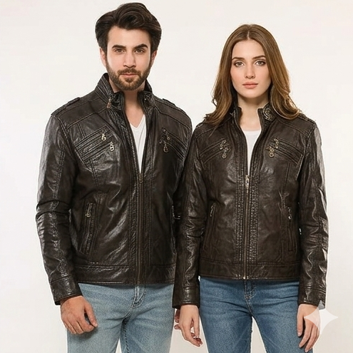 Men’s Cross Zipper Biker Jacket Black Genuine Sheep Leather