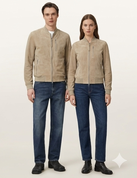 Men’s Premium Suede Bomber Jacket Luxury Goat Suede Leather in Dune Brown