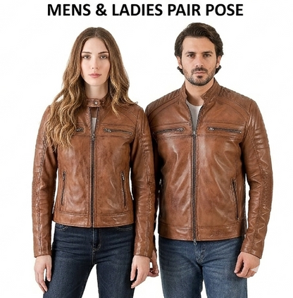 Men's Cafe Racer Biker Jacket Jild Lambskin Leather Slim Fit