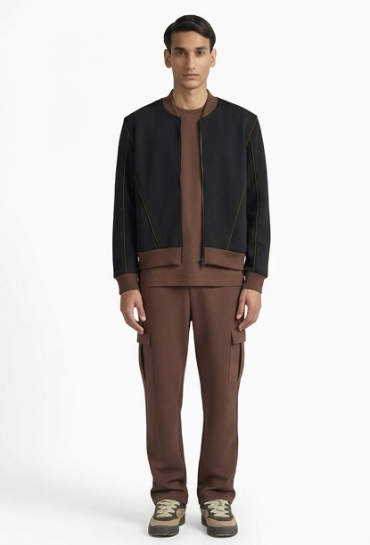 Men’s Black Scuba Bomber Jacket  Modern Lightweight Zip-Up