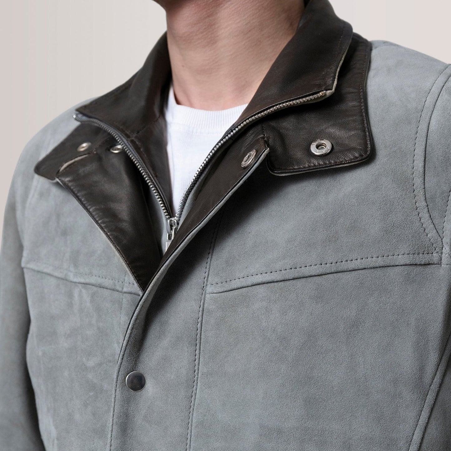 Grey Suede Cafe Racer Jacket Henrik Premium Goatskin Leather