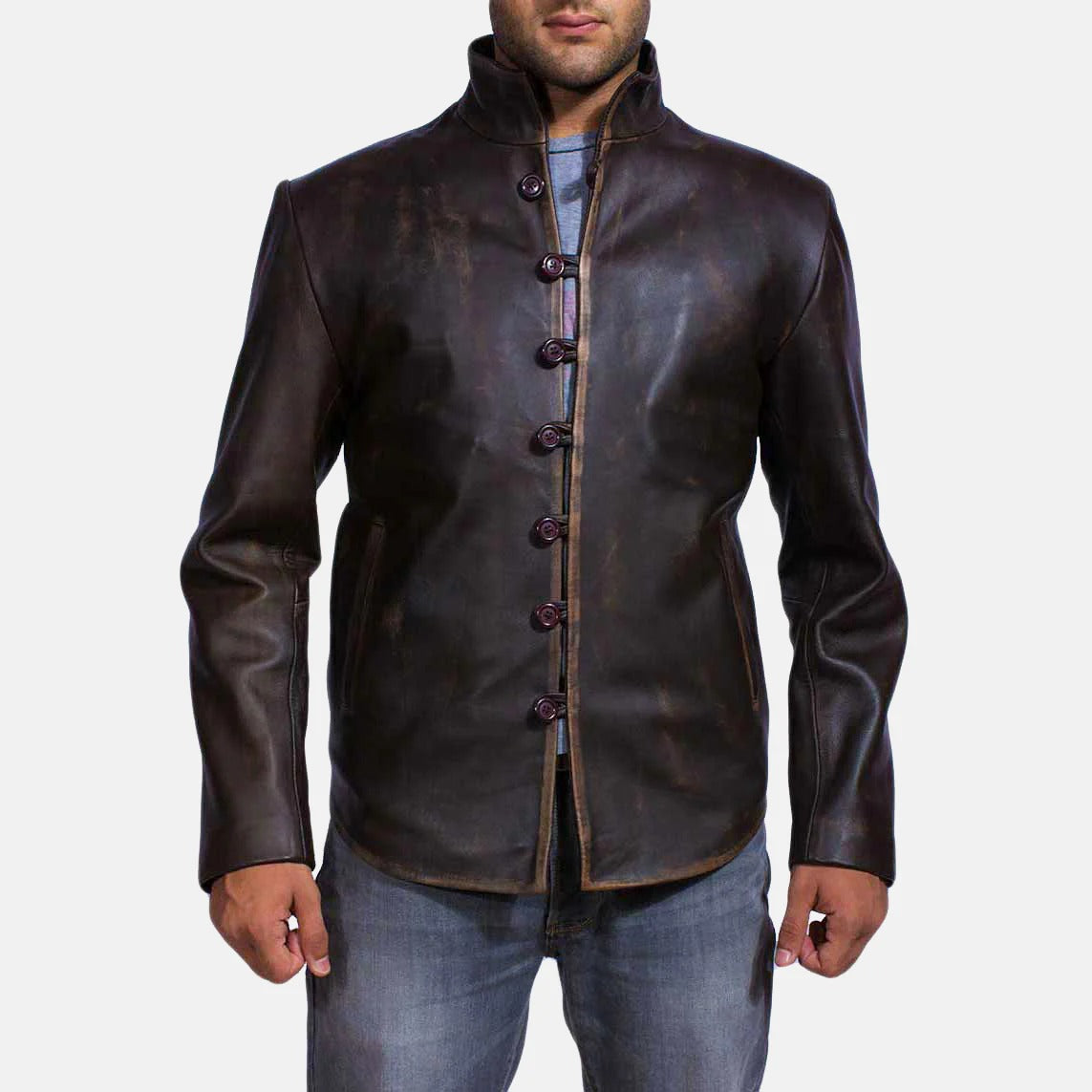 Men's Brown Vintage Goatskin Leather Jacket Classic