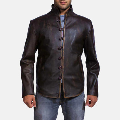 Men's Brown Vintage Goatskin Leather Jacket Classic
