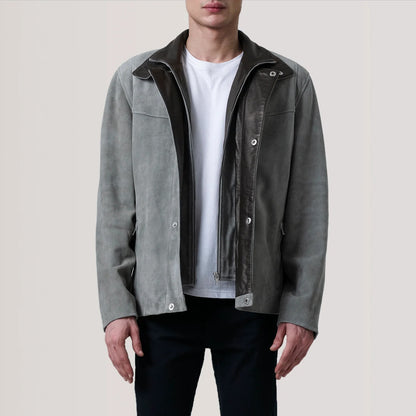 Grey Suede Cafe Racer Jacket Henrik Premium Goatskin Leather