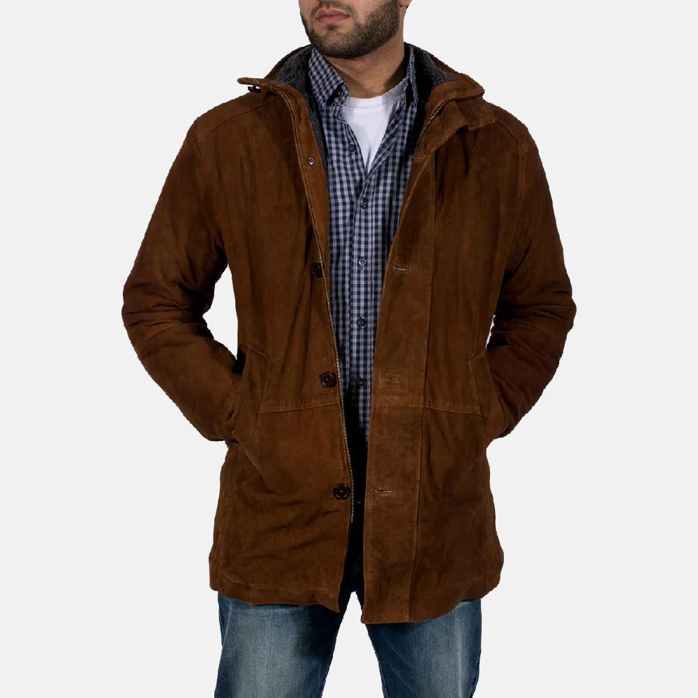 Brown Suede Jacket For Men Faux Fur Sheriff Lined Luxury
