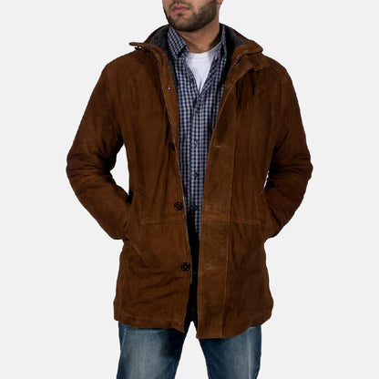 Brown Suede Jacket For Men Faux Fur Sheriff Lined Luxury