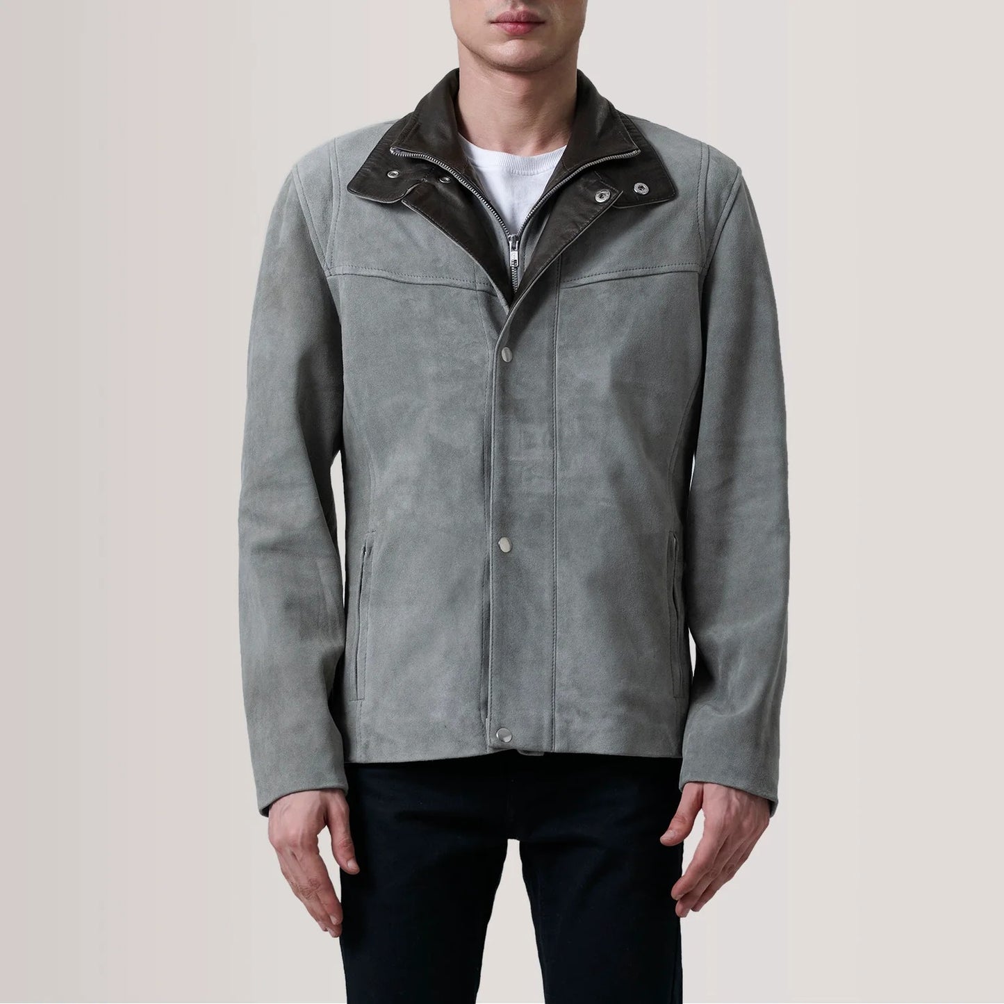 Grey Suede Cafe Racer Jacket Henrik Premium Goatskin Leather