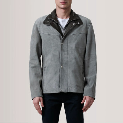 Grey Suede Cafe Racer Jacket Henrik Premium Goatskin Leather