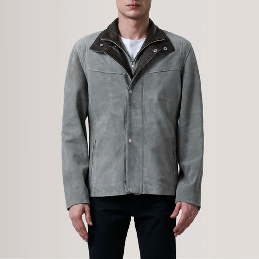 Grey Suede Cafe Racer Jacket Henrik Premium Goatskin Leather