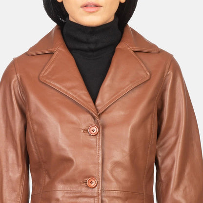 Brown Single Breasted Leather Coat Alexis Jacket for Women