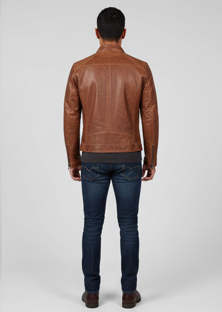 Men’s Fashion Waxed Sheepskin Leather Jacket Elegant Brown Design