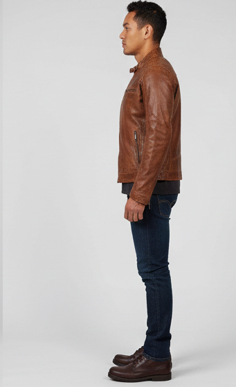 Men’s Fashion Waxed Sheepskin Leather Jacket Elegant Brown Design