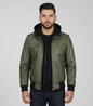 Men’s Military-Style Army Green Bomber Leather Jacket