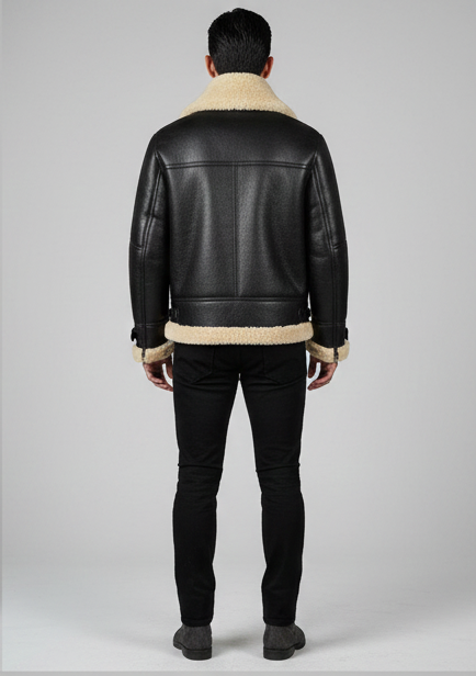 Men’s Classic Black Aviator Shearling Leather Bomber Jacket