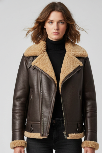 Brown B3 Aviator Sheepskin Leather Jacket for Men | Winter Wear