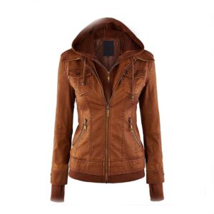 Kara Brown Distressed Biker Leather Jacket -...