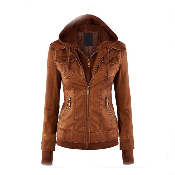 Kara Brown Distressed Biker Leather Jacket -...