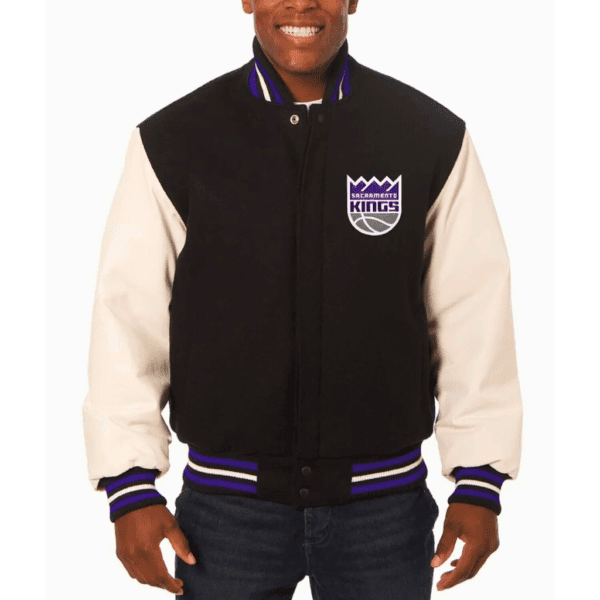 Sacramento Kings Domestic Black and White Varsity Jacket