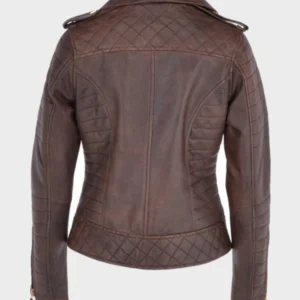 Kara Brown Distressed Biker Leather Jacket -...