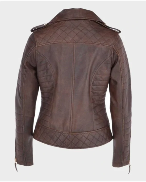 Kara Brown Distressed Biker Leather Jacket -...